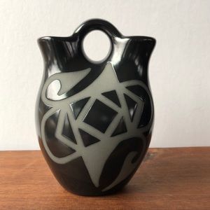 Vintage Black Pottery Art Wedding Vase